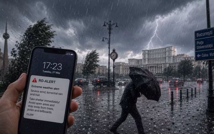 Furtună puternică în București. Mesaj RO-Alert pentru vijelie, ploi torențiale și grindină