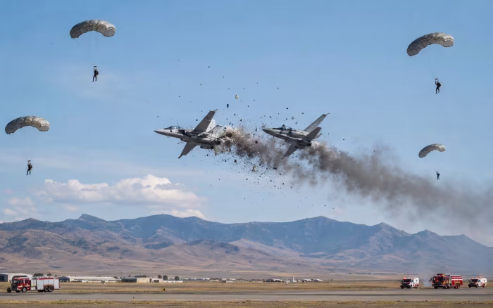 Două avioane militare s-au ciocnit la un show aviatic