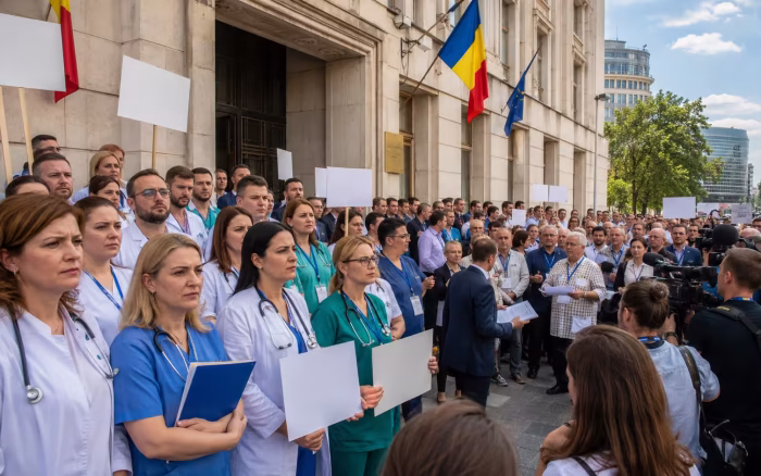 Revoltă în sistemul bugetar: Sute de sindicaliști din sănătate au protestat în fața Ministerului Muncii