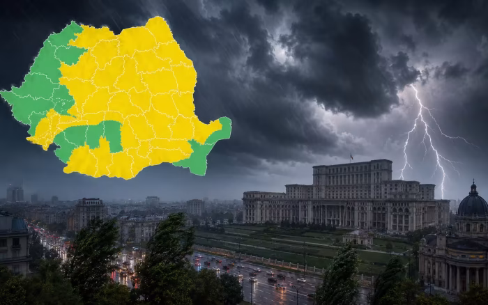 ANM: Cod Galben de instabilitate atmosferică în Moldova, Transilvania, Muntenia și alte zone, valabil sâmbătă