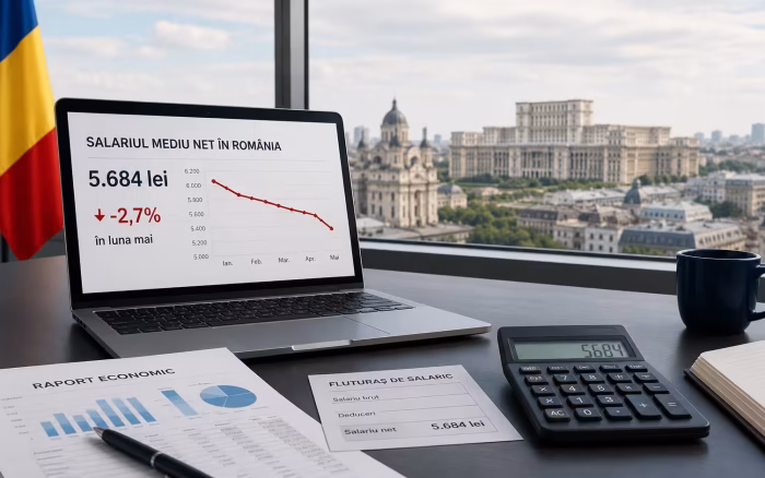 Salariul mediu net a scăzut la 5.684 de lei în luna mai