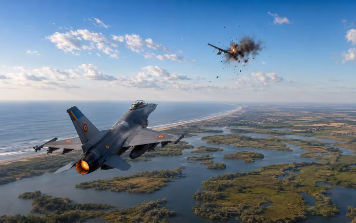 A treia dronă doborâtă de un F-16 românesc, în zona Sulina–Chilia