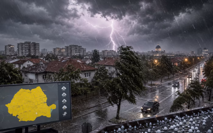 Cod galben de furtuni în 28 de județe și București. Vijelii și grindină