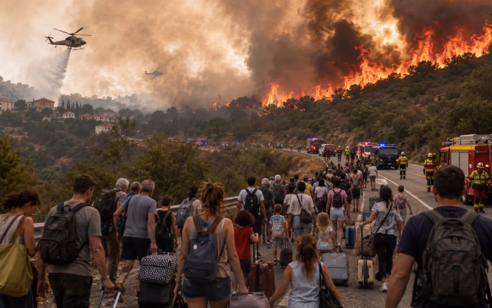 Incendiile din Franța și Spania scapă de sub control. Peste 160.000 de oameni evacuați