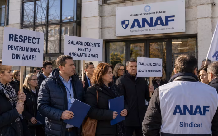 Protest la ANAF. Sindicaliștii amenință cu declanșarea unui conflict de muncă